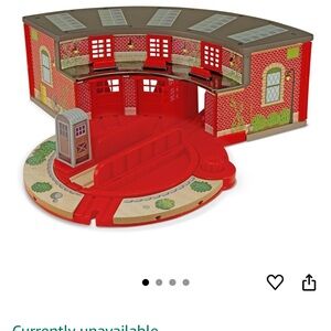 Melissa & Doug Red Train Roundhouse and Turntable wood train toy